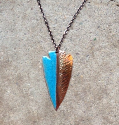 Torched Copper and Enamel Arrowhead Necklace