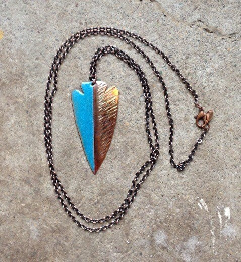 Torched Copper and Enamel Arrowhead Necklace