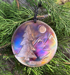 Handcrafted Copper Disk with mountain scene Ornament, Personalize, Christmas, Gift, Montana