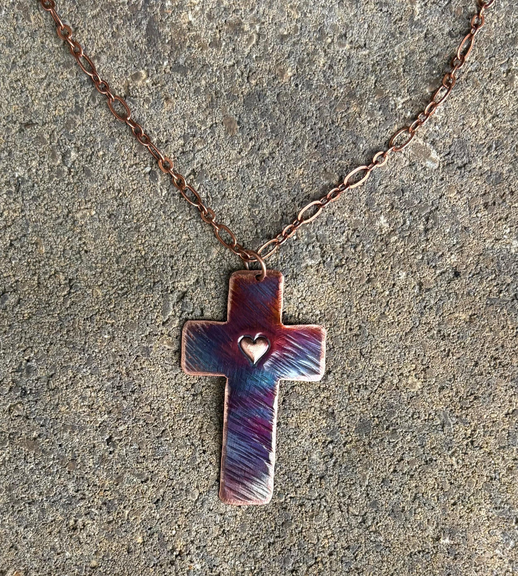 Handcrafted Copper Cross Pendant Necklace, Religious, Baptism, Gift, Love