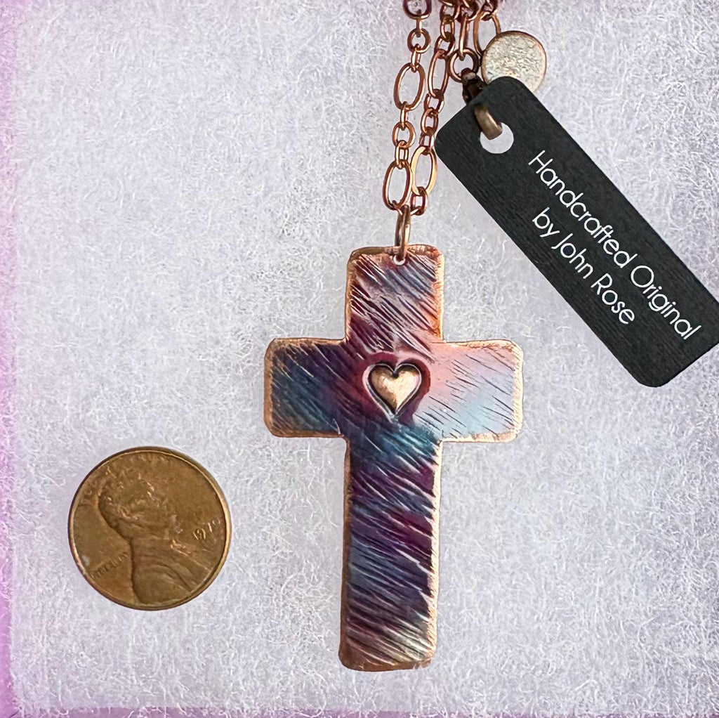 Handcrafted Copper Cross Pendant Necklace, Religious, Baptism, Gift, Love