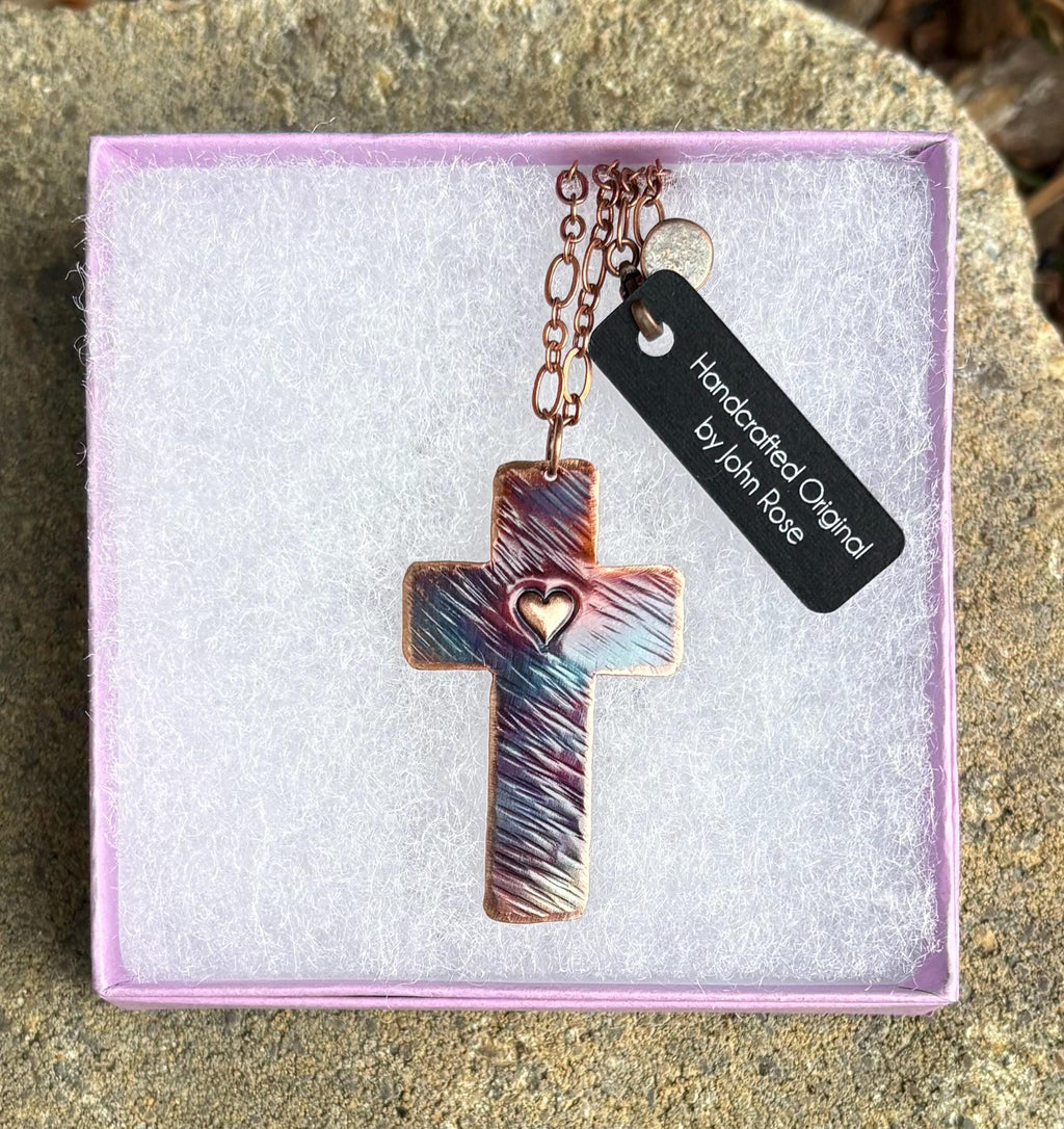 Handcrafted Copper Cross Pendant Necklace, Religious, Baptism, Gift, Love