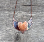 Handcrafted Copper Heart with Wings Pendant Necklace, Angel, flight, hope, love,freedom