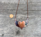Handcrafted Copper Heart with Wings Pendant Necklace, Angel, flight, hope, love,freedom