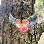 Handcrafted Copper Heart on Wings Ornament, Remember, Honor, Angel, Love, Flight, Angel Wings