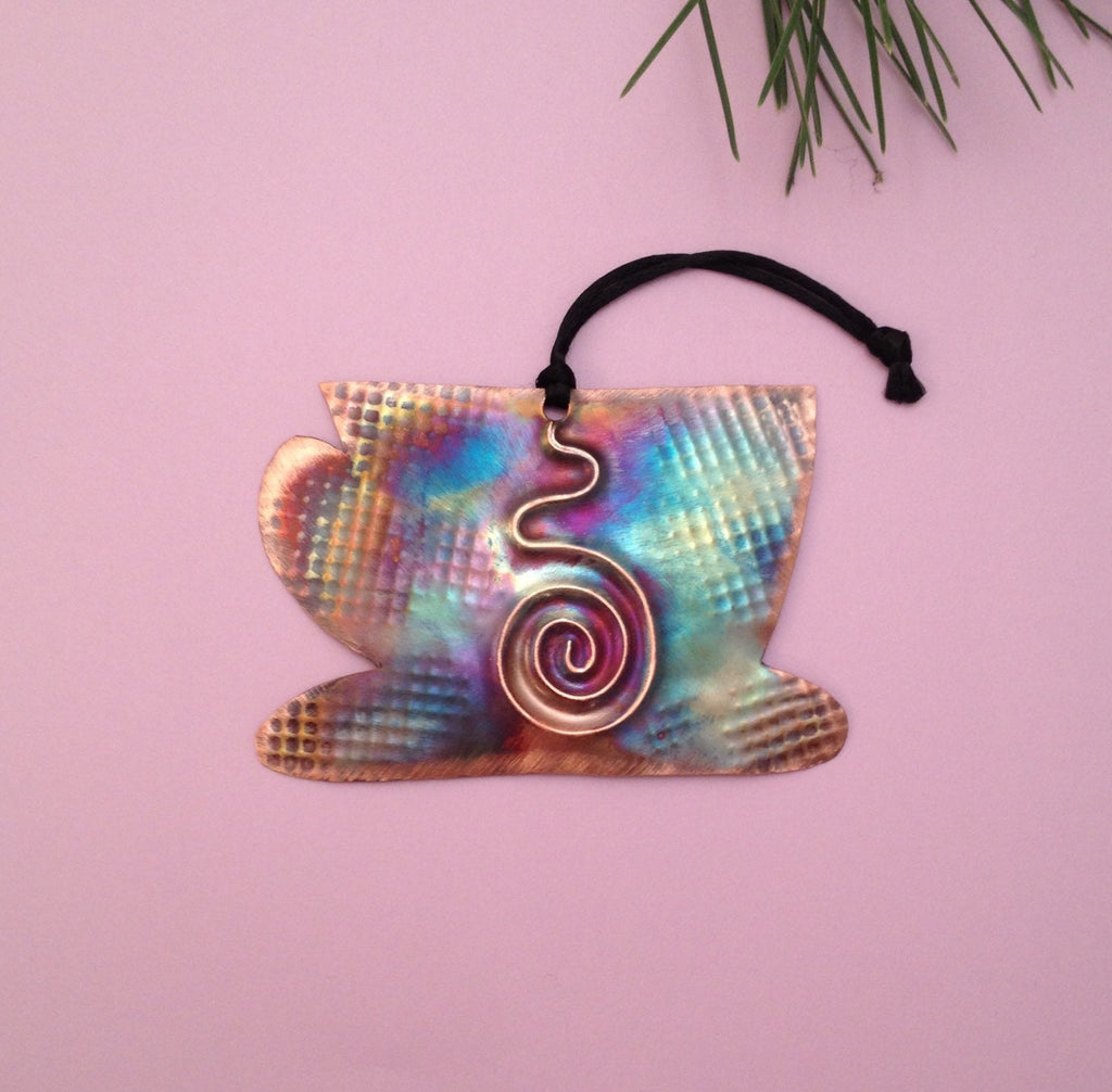 Handcrafted Copper Coffee or Tea Cup Ornament