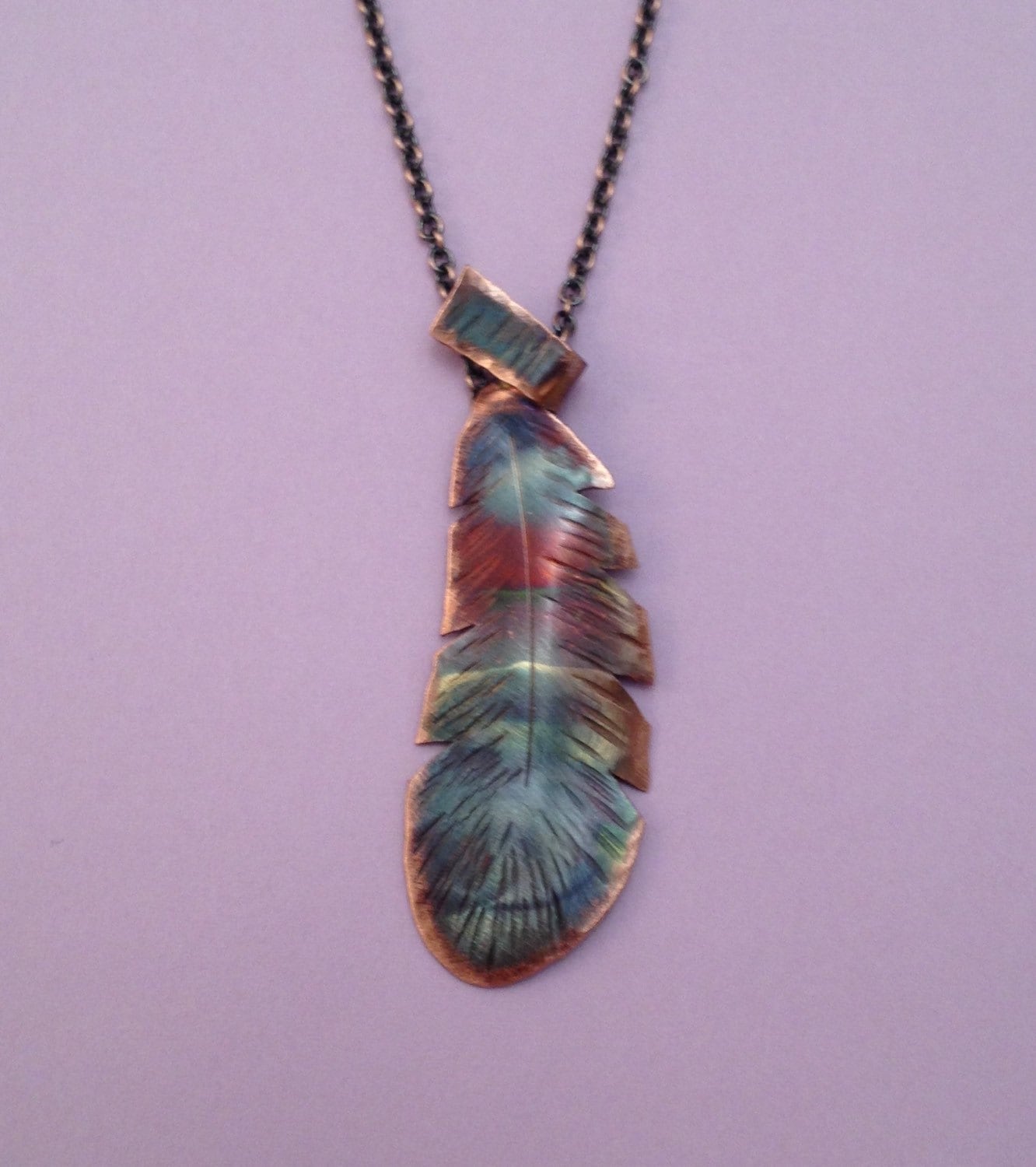 Handcrafted Copper Feather Pendant Necklace