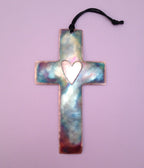 Handcrafted Copper Cross with Heart Ornament