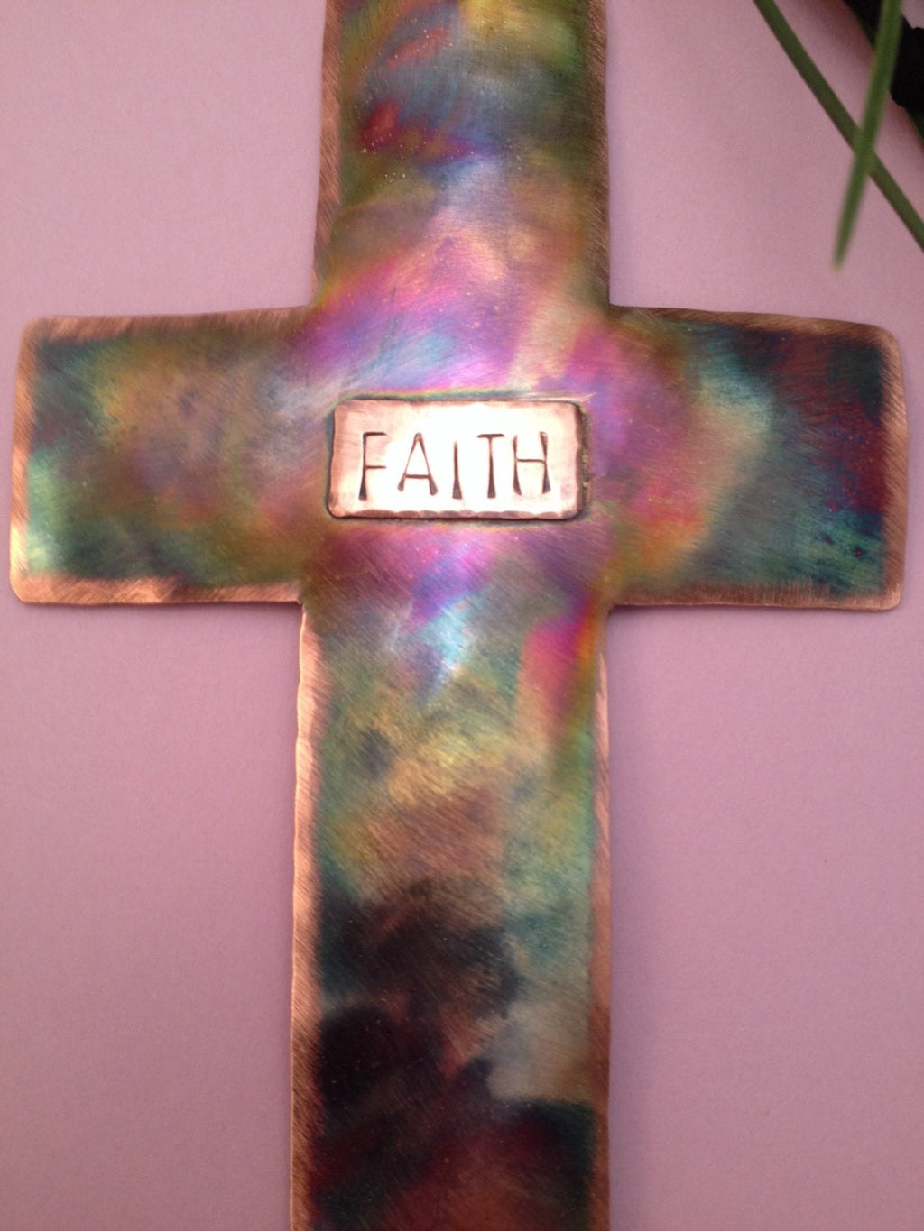 Handcrafted Copper Cross with FAITH inscription Ornament